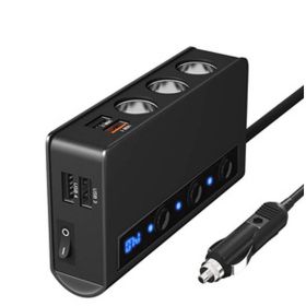 New Cigarette Lighter, One For Three Cars, High Power Car Charger (Color: Black)