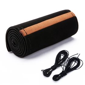 Automobile Wool Microfiber Steering Wheel Cover (Option: Black brown Black line)