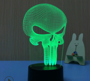 Led night light owl 3D table lamp can touch colorful (Option: Skull-Three tone light 4W)
