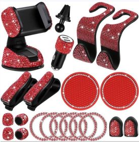 New Diamond-encrusted Hook Set Car Interior Products (Color: Red)