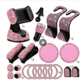 New Diamond-encrusted Hook Set Car Interior Products (Color: Pink)