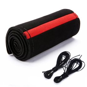 Automobile Wool Microfiber Steering Wheel Cover (Option: Black red Black line)